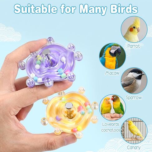 2Pcs Bird Toys for Parakeets, Colorful Parakeet Toys Wheel, Interactive Spinner Rattle Parrot Toy, Cockatiel Toy for Bird Cage, Chewing Exercise for Conure, Budgies Enrichment-Toys in Kuwait