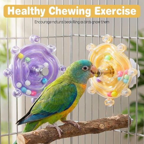 2Pcs Bird Toys for Parakeets, Colorful Parakeet Toys Wheel, Interactive Spinner Rattle Parrot Toy, Cockatiel Toy for Bird Cage, Chewing Exercise for Conure, Budgies Enrichment-Toys in Kuwait