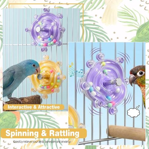 2Pcs Bird Toys for Parakeets, Colorful Parakeet Toys Wheel, Interactive Spinner Rattle Parrot Toy, Cockatiel Toy for Bird Cage, Chewing Exercise for Conure, Budgies Enrichment-Toys in Kuwait