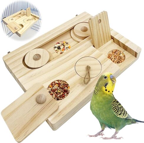 Hamiledyi Bird Foraging Toys Interactive Wooden Parrot Puzzle Toys Hanging Enrichment Toys Bird Slow Feeder Cage Accessories for Parakeet Cockatiel Lovebird Conure Finche in Kuwait