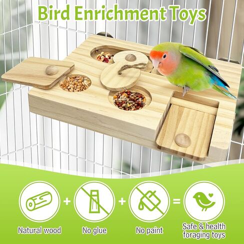 Hamiledyi Bird Foraging Toys Interactive Wooden Parrot Puzzle Toys Hanging Enrichment Toys Bird Slow Feeder Cage Accessories for Parakeet Cockatiel Lovebird Conure Finche in Kuwait