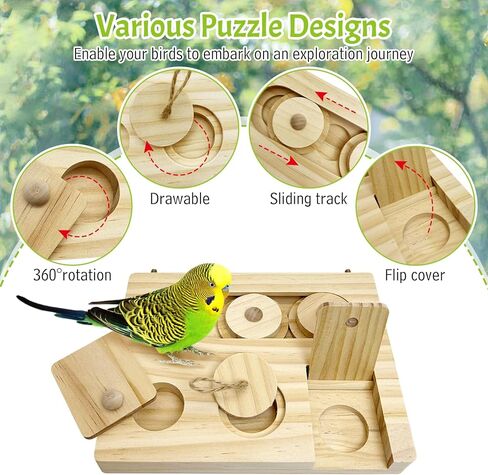 Hamiledyi Bird Foraging Toys Interactive Wooden Parrot Puzzle Toys Hanging Enrichment Toys Bird Slow Feeder Cage Accessories for Parakeet Cockatiel Lovebird Conure Finche in Kuwait
