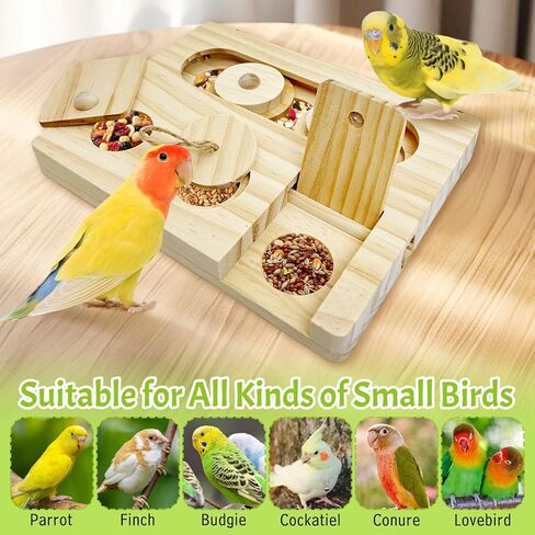 Hamiledyi Bird Foraging Toys Interactive Wooden Parrot Puzzle Toys Hanging Enrichment Toys Bird Slow Feeder Cage Accessories for Parakeet Cockatiel Lovebird Conure Finche in Kuwait