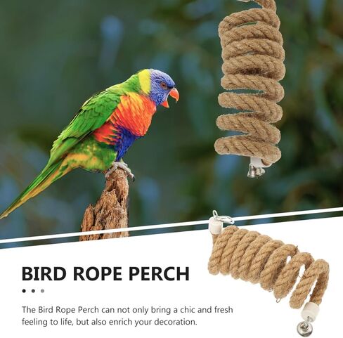 LIOOBO 2M Bird Parrot Climbing Rope Perch Bungee Toy Flexible Cotton Rope Swing for Parakeet Cockatiel Conure African Grey Macaw Cage Accessories Spiral Hanging Stand in Kuwait