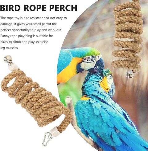 LIOOBO 2M Bird Parrot Climbing Rope Perch Bungee Toy Flexible Cotton Rope Swing for Parakeet Cockatiel Conure African Grey Macaw Cage Accessories Spiral Hanging Stand in Kuwait
