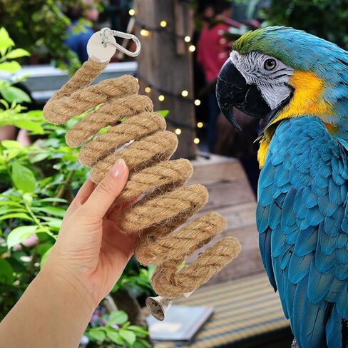 LIOOBO 2M Bird Parrot Climbing Rope Perch Bungee Toy Flexible Cotton Rope Swing for Parakeet Cockatiel Conure African Grey Macaw Cage Accessories Spiral Hanging Stand in Kuwait