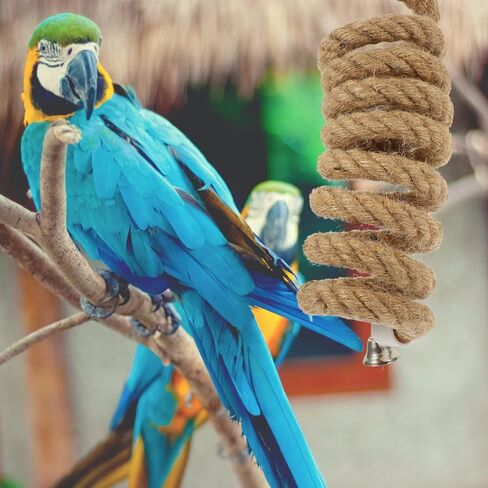 LIOOBO 2M Bird Parrot Climbing Rope Perch Bungee Toy Flexible Cotton Rope Swing for Parakeet Cockatiel Conure African Grey Macaw Cage Accessories Spiral Hanging Stand in Kuwait