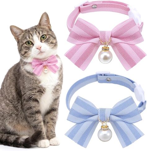 2 Pcs Cat Bow Tie Collar, Bowtie Cat Collar, Adjustable Pet Neck Accessory, Safe & Comfortable for Cats, Daily Wear and Pet Photography in Kuwait