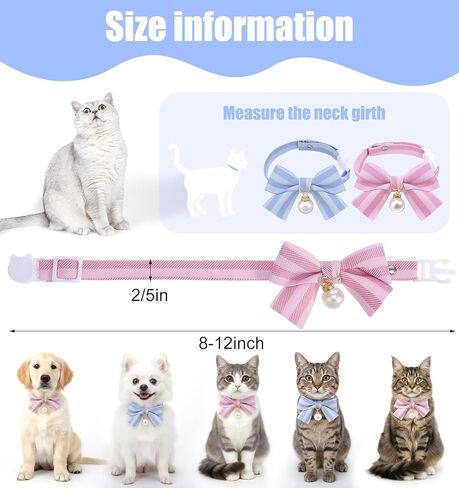 2 Pcs Cat Bow Tie Collar, Bowtie Cat Collar, Adjustable Pet Neck Accessory, Safe & Comfortable for Cats, Daily Wear and Pet Photography in Kuwait