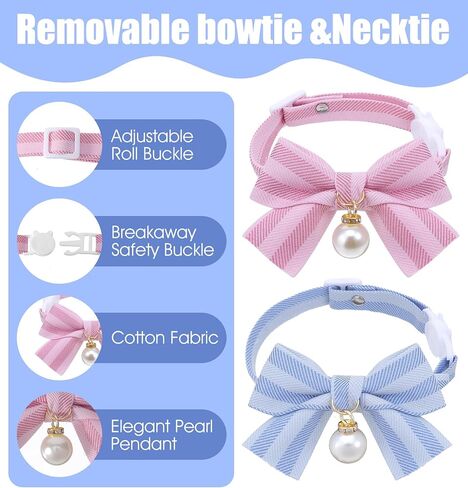 2 Pcs Cat Bow Tie Collar, Bowtie Cat Collar, Adjustable Pet Neck Accessory, Safe & Comfortable for Cats, Daily Wear and Pet Photography in Kuwait