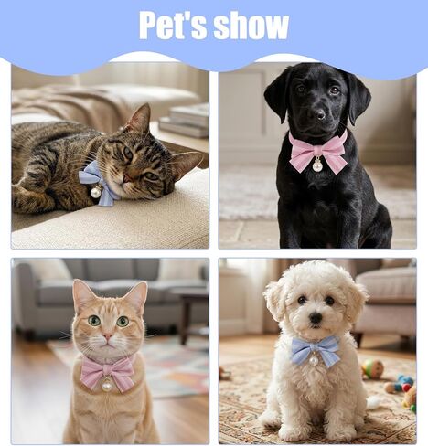 2 Pcs Cat Bow Tie Collar, Bowtie Cat Collar, Adjustable Pet Neck Accessory, Safe & Comfortable for Cats, Daily Wear and Pet Photography in Kuwait