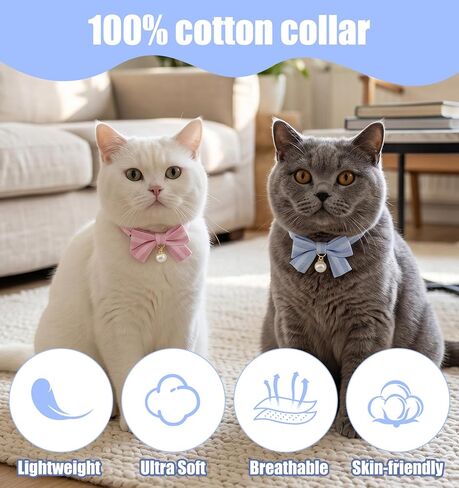 2 Pcs Cat Bow Tie Collar, Bowtie Cat Collar, Adjustable Pet Neck Accessory, Safe & Comfortable for Cats, Daily Wear and Pet Photography in Kuwait