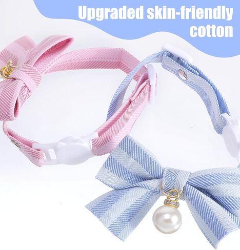 2 Pcs Cat Bow Tie Collar, Bowtie Cat Collar, Adjustable Pet Neck Accessory, Safe & Comfortable for Cats, Daily Wear and Pet Photography in Kuwait
