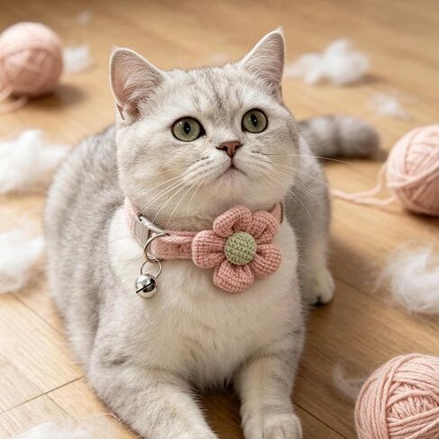 Pet Products 1Pc Cat Collar with Cute Flower Adjustable Buckle Collar Bell Cat Small Supplies Kitten(Pink) in Kuwait