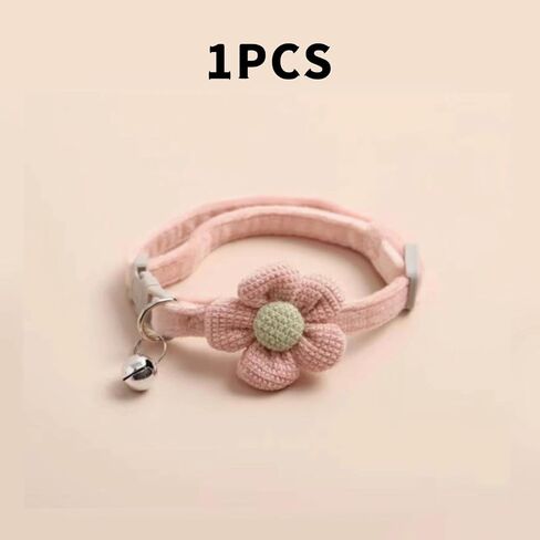 Pet Products 1Pc Cat Collar with Cute Flower Adjustable Buckle Collar Bell Cat Small Supplies Kitten(Pink) in Kuwait