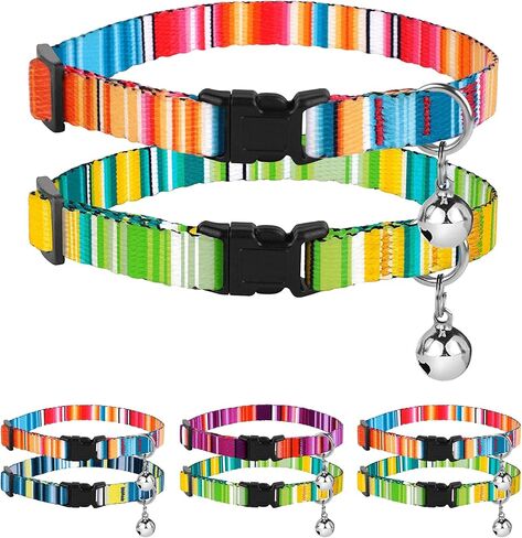 BRONZEDOG Breakaway Nylon Cat Collar with Bell 2 PCS Aztec Tribal Pattern Safety Collars for Cats Kitten Girl Boy (Aztec Sunrize & Southwest Lime Green) in Kuwait