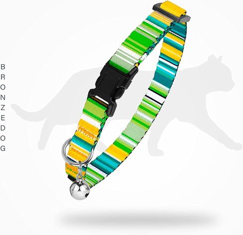 BRONZEDOG Breakaway Nylon Cat Collar with Bell 2 PCS Aztec Tribal Pattern Safety Collars for Cats Kitten Girl Boy (Aztec Sunrize & Southwest Lime Green) in Kuwait