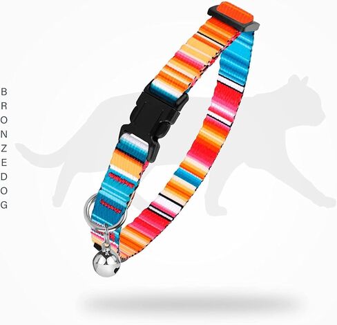 BRONZEDOG Breakaway Nylon Cat Collar with Bell 2 PCS Aztec Tribal Pattern Safety Collars for Cats Kitten Girl Boy (Aztec Sunrize & Southwest Lime Green) in Kuwait