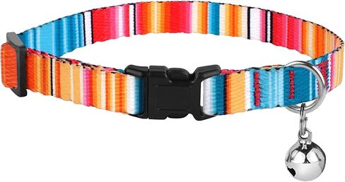 BRONZEDOG Breakaway Nylon Cat Collar with Bell 2 PCS Aztec Tribal Pattern Safety Collars for Cats Kitten Girl Boy (Aztec Sunrize & Southwest Lime Green) in Kuwait