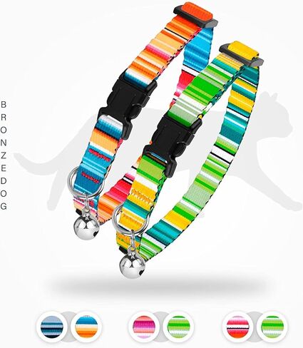 BRONZEDOG Breakaway Nylon Cat Collar with Bell 2 PCS Aztec Tribal Pattern Safety Collars for Cats Kitten Girl Boy (Aztec Sunrize & Southwest Lime Green) in Kuwait