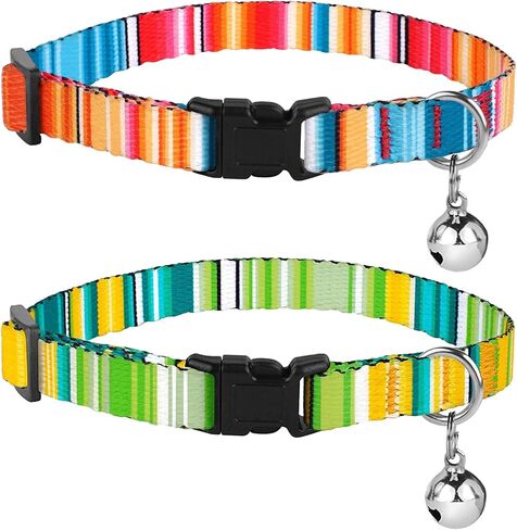 BRONZEDOG Breakaway Nylon Cat Collar with Bell 2 PCS Aztec Tribal Pattern Safety Collars for Cats Kitten Girl Boy (Aztec Sunrize & Southwest Lime Green) in Kuwait
