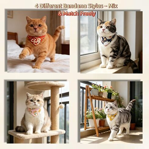 4 Pack Cat and Puppy Bandana Collar Set, Adjustable Cotton Pet Neck Scarves with Buckle, Cute Patterns for Daily Wear & Holiday Photos(4 Styles) in Kuwait