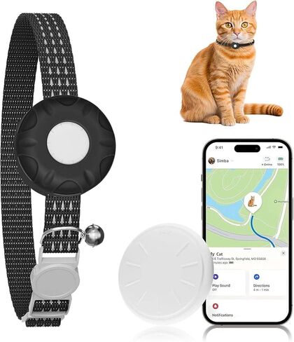 Cat Tracker, GPS Tracker Compatible with Apple Find My App(Only iOS), Waterproof Cat Tracker Collar with Bell and Safety Elastic Buckle, No Subscription, Up to 1-Year Battery (White) in Kuwait