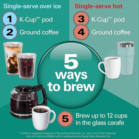 Hamilton Beach FlexBrew Advanced 5-in-1 Programmable 12 Cup Drip and Single Serve Hot & Iced Coffee Maker with Movable 60 oz. Water Reservoir, Fast Brewing, Black R49965 (Renewed) in Kuwait