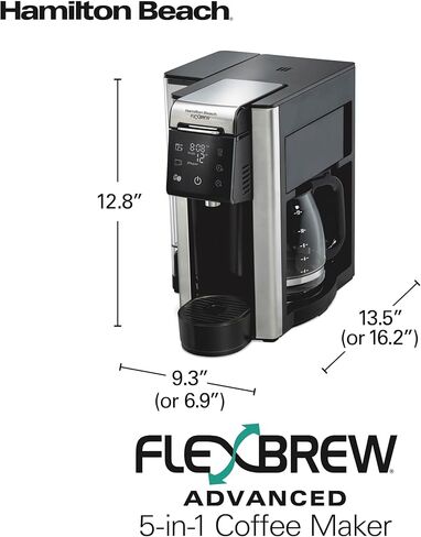 Hamilton Beach FlexBrew Advanced 5-in-1 Programmable 12 Cup Drip and Single Serve Hot & Iced Coffee Maker with Movable 60 oz. Water Reservoir, Fast Brewing, Black R49965 (Renewed) in Kuwait