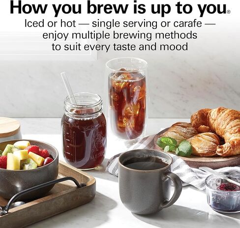 Hamilton Beach FlexBrew Advanced 5-in-1 Programmable 12 Cup Drip and Single Serve Hot & Iced Coffee Maker with Movable 60 oz. Water Reservoir, Fast Brewing, Black R49965 (Renewed) in Kuwait
