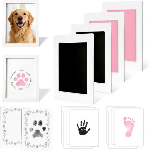 DIY Inkless Paw Print Kit, 18-Piece Set Pet Ink Pad, Clean Touch Ink Pads & Imprint Cards with 2 Wooden Frame, Pet Owner Keepsake for Dogs and Cats Paw and Nose Print in Kuwait