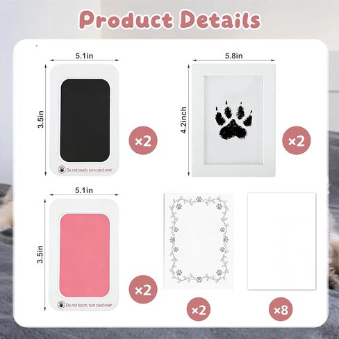 DIY Inkless Paw Print Kit, 18-Piece Set Pet Ink Pad, Clean Touch Ink Pads & Imprint Cards with 2 Wooden Frame, Pet Owner Keepsake for Dogs and Cats Paw and Nose Print in Kuwait