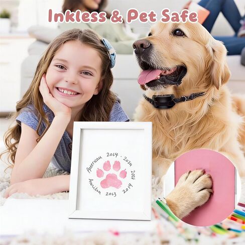 DIY Inkless Paw Print Kit, 18-Piece Set Pet Ink Pad, Clean Touch Ink Pads & Imprint Cards with 2 Wooden Frame, Pet Owner Keepsake for Dogs and Cats Paw and Nose Print in Kuwait