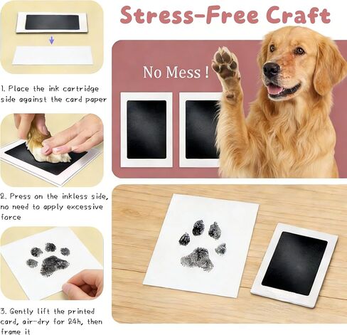 DIY Inkless Paw Print Kit, 18-Piece Set Pet Ink Pad, Clean Touch Ink Pads & Imprint Cards with 2 Wooden Frame, Pet Owner Keepsake for Dogs and Cats Paw and Nose Print in Kuwait