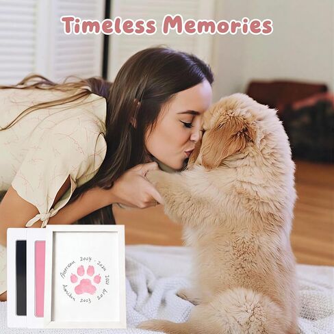 DIY Inkless Paw Print Kit, 18-Piece Set Pet Ink Pad, Clean Touch Ink Pads & Imprint Cards with 2 Wooden Frame, Pet Owner Keepsake for Dogs and Cats Paw and Nose Print in Kuwait