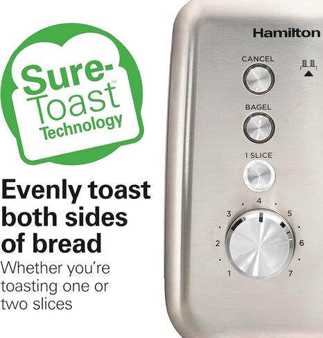 محمصة هاميلتون بيتش الأنيقة المصنوعة من الفولاذ المقاوم للصدأ شريحتين، تقنية Sure-Toast One-Slice، R22721 (متجددة) in Kuwait