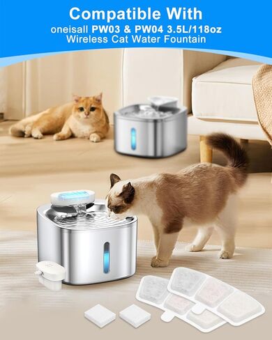 8+8 Pack Cat Fountain Filter Replacement Fit for oneisall PW03 & PW04 3.5L/118oz Pet Fountains, Fit for oneisall Cat Water Fountain Stainless Steel, Keeping Pet Water Clean, 8 Filters+8 Sponge in Kuwait