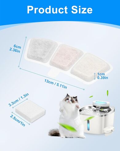 8+8 Pack Cat Fountain Filter Replacement Fit for oneisall PW03 & PW04 3.5L/118oz Pet Fountains, Fit for oneisall Cat Water Fountain Stainless Steel, Keeping Pet Water Clean, 8 Filters+8 Sponge in Kuwait