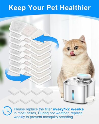 8+8 Pack Cat Fountain Filter Replacement Fit for oneisall PW03 & PW04 3.5L/118oz Pet Fountains, Fit for oneisall Cat Water Fountain Stainless Steel, Keeping Pet Water Clean, 8 Filters+8 Sponge in Kuwait