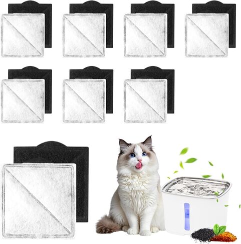 16-Pack Cat Water Fountain Replacement Charcoal Filter (Square) Compatible with Petsafe Premier, Ion-X, Outlast Pumpless & Viva Pet Water Fountain, Black Carbon Filters Fit for Cat and Dog Indoor in Kuwait
