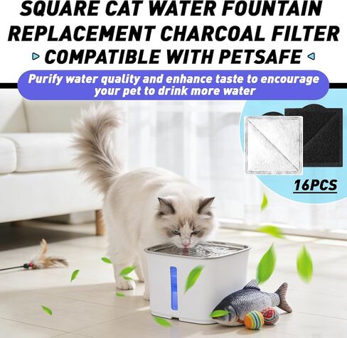 16-Pack Cat Water Fountain Replacement Charcoal Filter (Square) Compatible with Petsafe Premier, Ion-X, Outlast Pumpless & Viva Pet Water Fountain, Black Carbon Filters Fit for Cat and Dog Indoor in Kuwait
