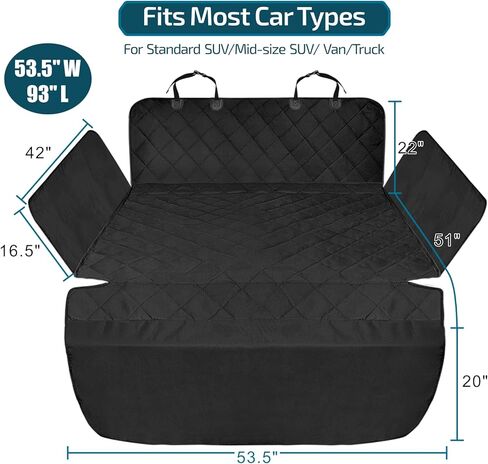 F-color SUV Cargo Liner للكلاب - بطانة شحن الحيوانات الأليفة مقاومة للماء مع أغطية جانبية، غطاء مريح لحمولة الكلاب مع غطاء ممتص للصدمات، مقاوم للخدش وغير قابل للانزلاق، كبير الحجم لسيارات الدفع الرباعي كاملة الحجم، 55 × 93 بوصة، أسود in Kuwait