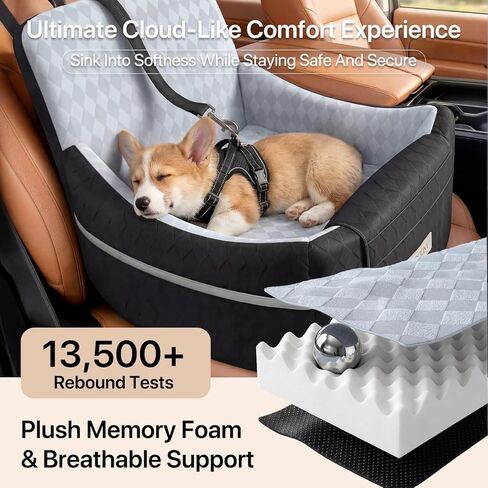 Doglike Dog Car Seat for Small/Medium Dogs Up to 35 lbs [2026 Ultimate Comfort & Safety], 5" Memory Foam Pet Booster Seats with Detachable Washable Cover, Dog Bed for Car with Puppy Safety Belts, Grey in Saudi Arabia