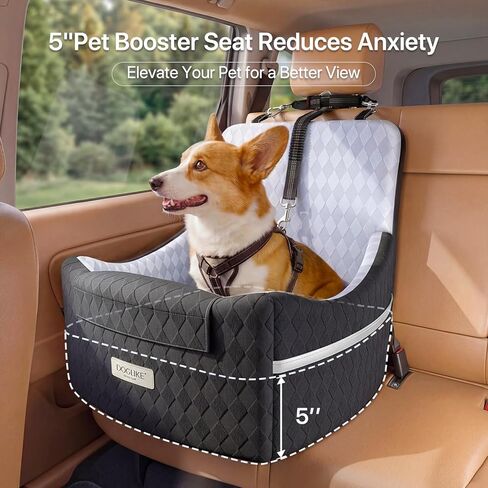 Doglike Dog Car Seat for Small/Medium Dogs Up to 35 lbs [2026 Ultimate Comfort & Safety], 5" Memory Foam Pet Booster Seats with Detachable Washable Cover, Dog Bed for Car with Puppy Safety Belts, Grey in Saudi Arabia