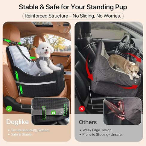 Doglike Dog Car Seat for Small/Medium Dogs Up to 35 lbs [2026 Ultimate Comfort & Safety], 5" Memory Foam Pet Booster Seats with Detachable Washable Cover, Dog Bed for Car with Puppy Safety Belts, Grey in Saudi Arabia
