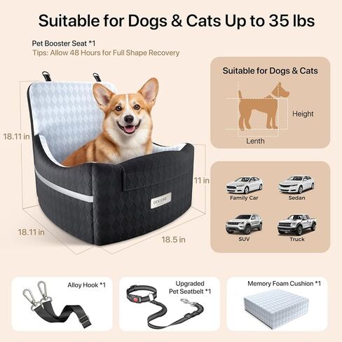 Doglike Dog Car Seat for Small/Medium Dogs Up to 35 lbs [2026 Ultimate Comfort & Safety], 5" Memory Foam Pet Booster Seats with Detachable Washable Cover, Dog Bed for Car with Puppy Safety Belts, Grey in Saudi Arabia