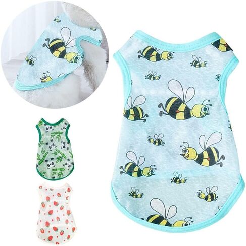 Cat T-Shirt Ultra-Thin Breathable Cartoon Dog T-Shirt Pet Vest Cute Sun Protection Clothing for Cats Dog Vest(S-bee) in Kuwait