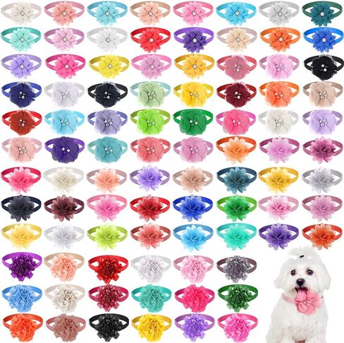 Reginary 100 Pcs Flowers Dog Collar Bulk Summer Floral Pet Bowtie Adjustable Nylon Multicolor Cat Accessory for Small Pets Dog Cat in Saudi Arabia