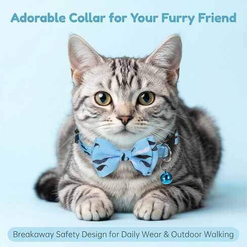 3 Pcs Cat Collar Blue, Breakaway Bow Tie Collars, Adjustable Small Puppy Safety Collar with Bell, Cute Kitten Plaid & Solid Pattern, Cute Pet Tiny Kitten Collars (Blue) in Kuwait