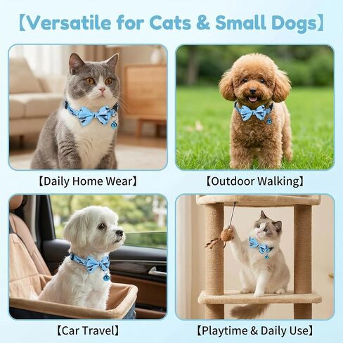 3 Pcs Cat Collar Blue, Breakaway Bow Tie Collars, Adjustable Small Puppy Safety Collar with Bell, Cute Kitten Plaid & Solid Pattern, Cute Pet Tiny Kitten Collars (Blue) in Kuwait